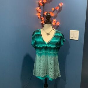 Dana Buchman Teal and Black Gradient 2 layer Blouse